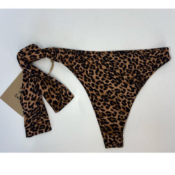 NWT Stone Fox Swim June Knotted Bikini Bottom, Leopard Print, Sahara, size XS - Picture 6 of 15